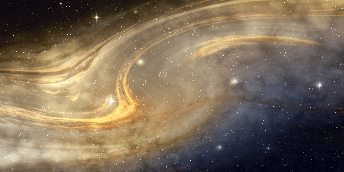 Swirling cosmic clouds with stars and a vibrant mix of colors in space