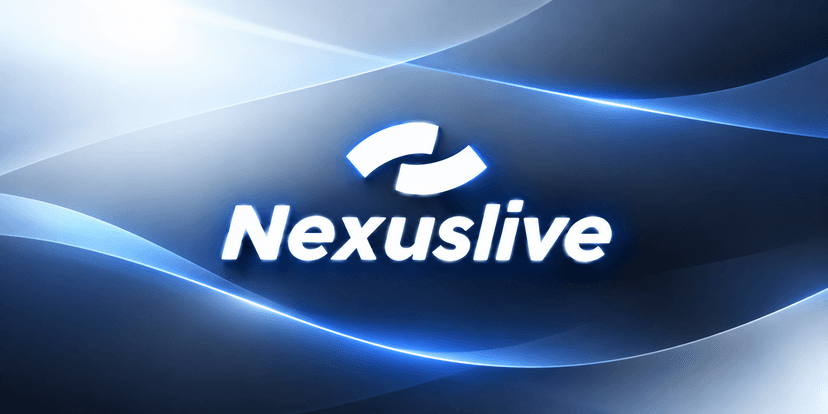 Nexuslive logo on a blue and black wavy background