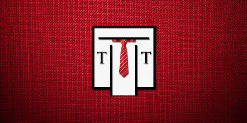 Talisman Tie logo with a red striped necktie centered on a textured red background.