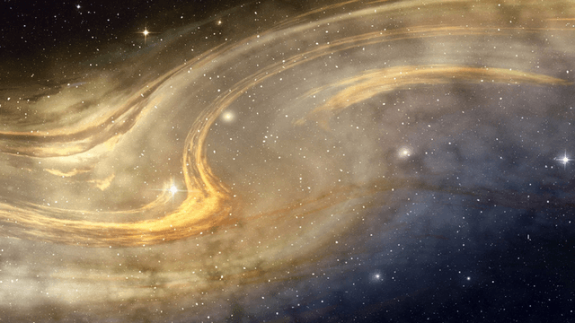 Swirling cosmic clouds with stars and a vibrant mix of colors in space