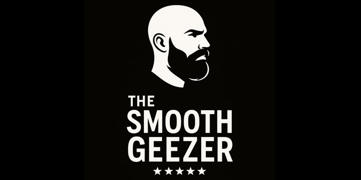 The image features the logo of "The Smooth Geezer," showcasing a clean design with a side-profile of a man and text.